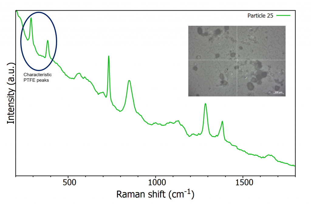 Raman spectra of polytetrafluoroethylene on nitrocellulose filter | raman database