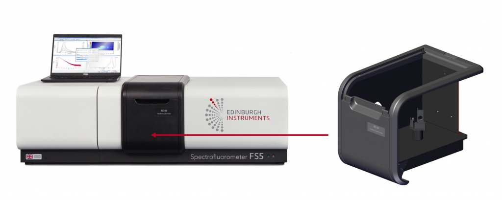 FS5 Spectrofluorometer equipped with the SC-05 Standard Cuvette Holder.