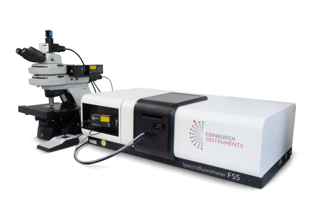 FS5 Spectrofluorometer coupled to a fluorescence microscope investigating widefield fluorescence microscopy.
