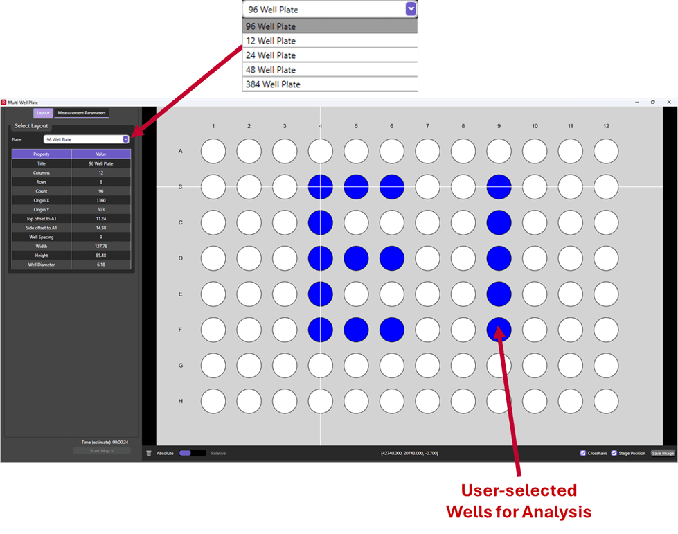 Ramacle’s Multi-well Plate Analysis feature. Selecting wells for multi-well plate analysis.